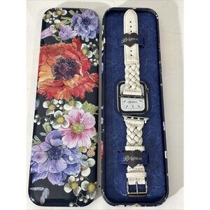 Brighton Sutton Apple Watch Band Braided Leather Shoe White Floral Tin Fit 38mm+